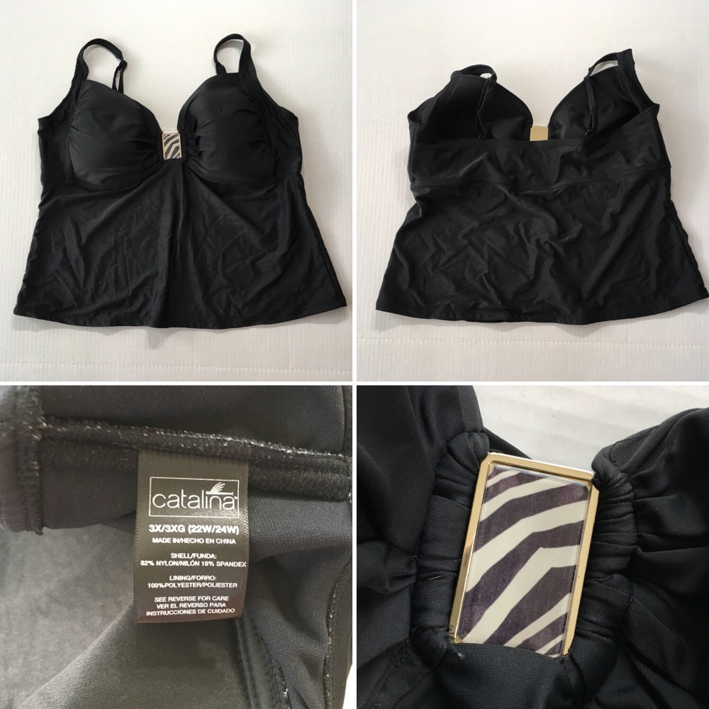 Catalina 3X 22W-24W black swim tankini top lined H